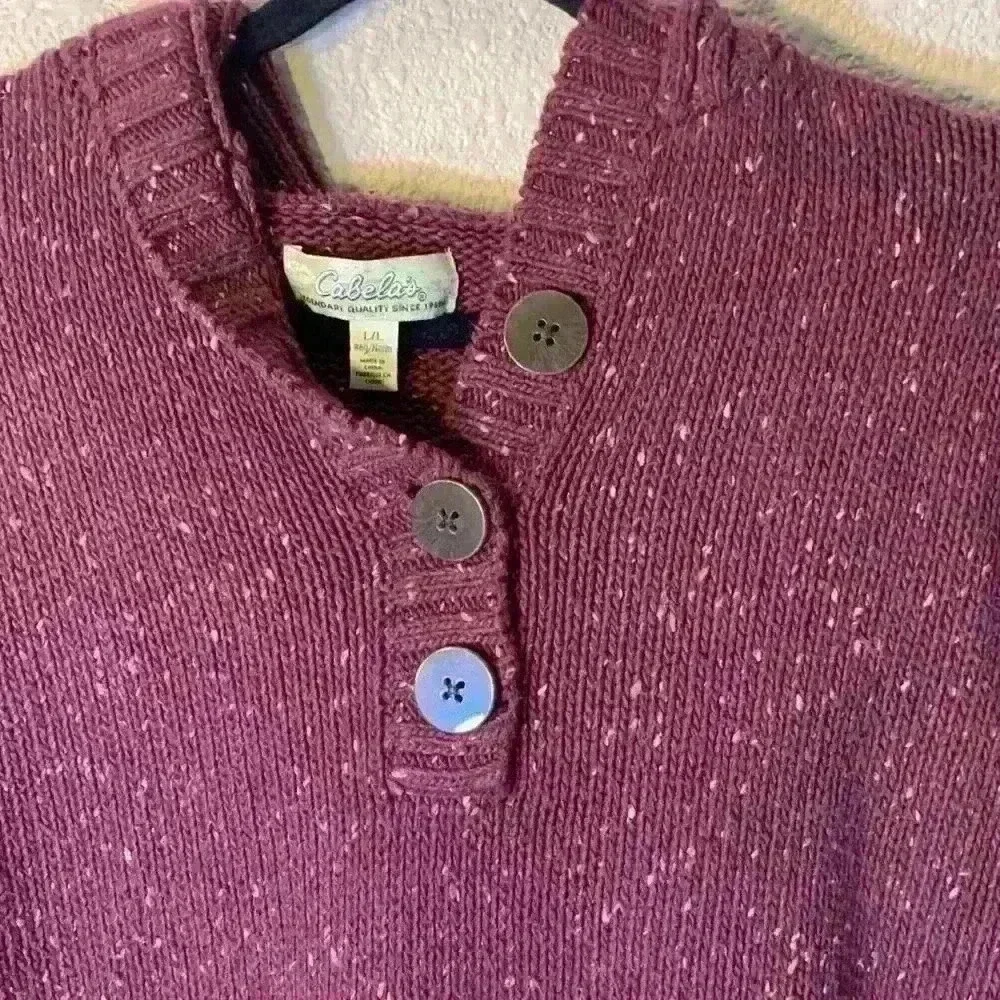Burgundy Cabela's hooded sweater sz L comfy cozy knit colorful casual basic